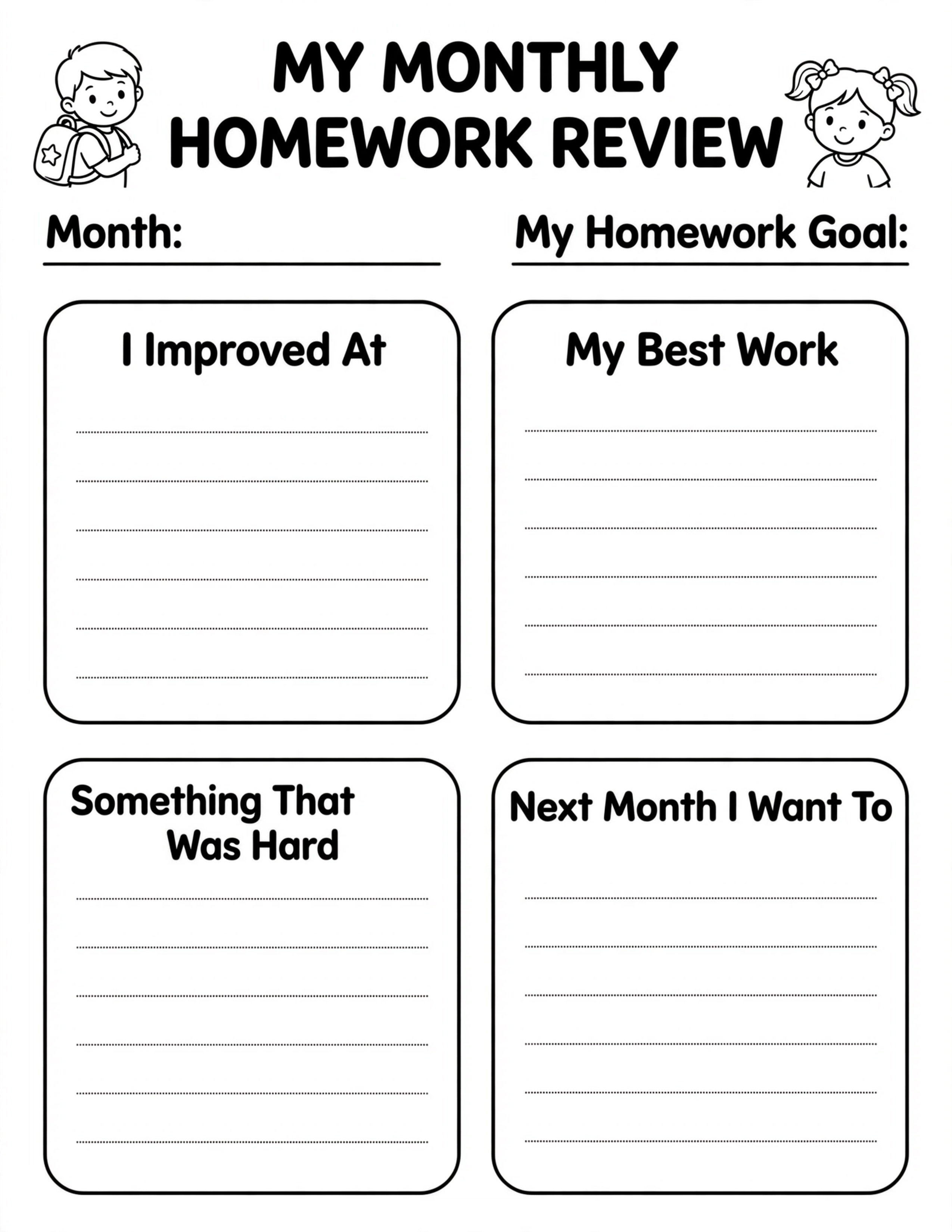 Homework Planner For Kids - HOMEWORK WEEK REVIEW