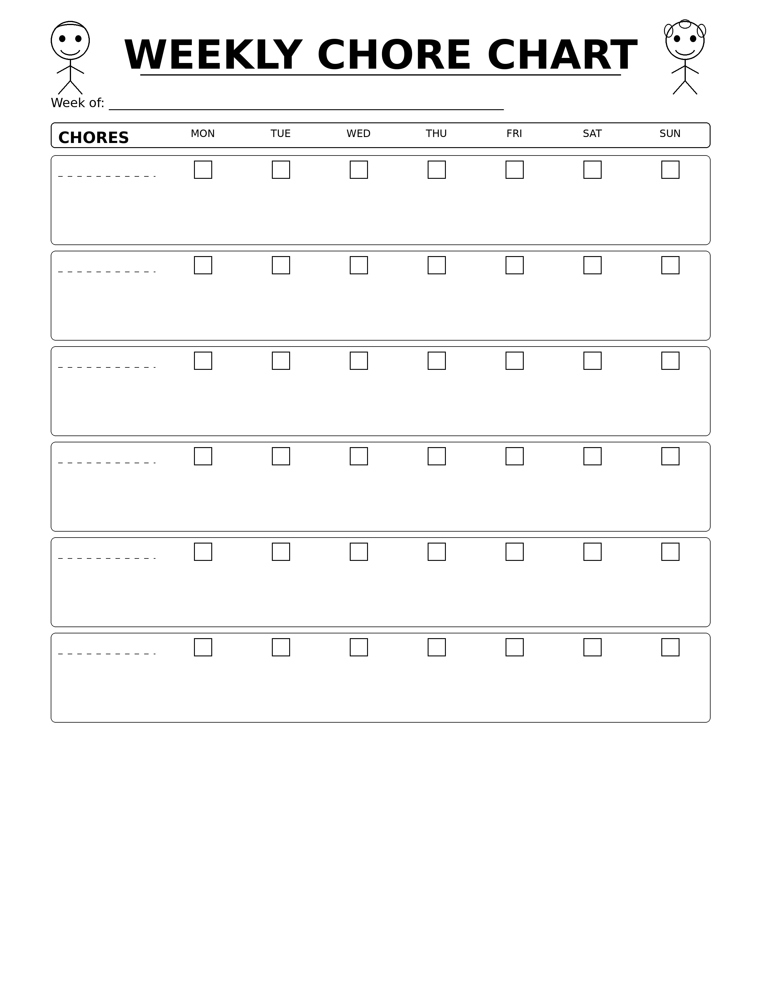 Kids Chore Planner - WEEKLY CHORE CHART