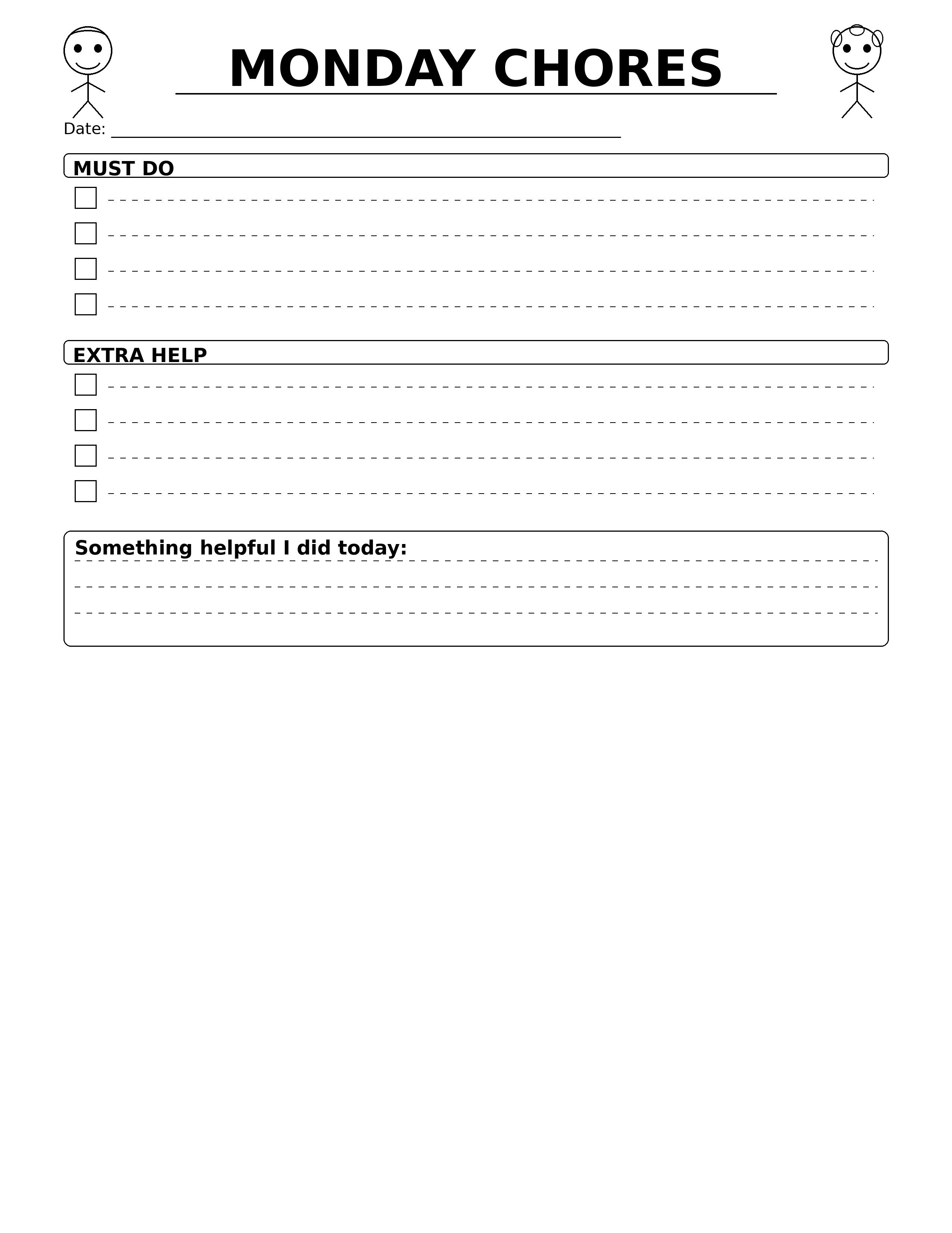 Kids Chore Planner - MONDAY CHORES