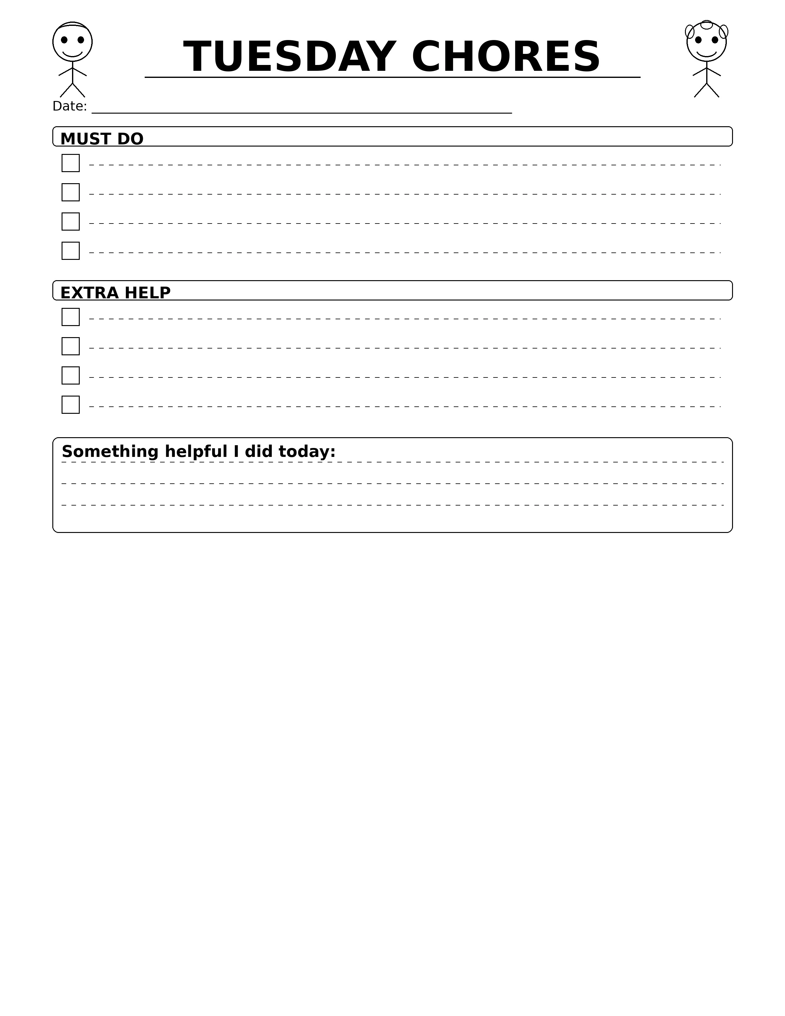 Kids Chore Planner - TUESDAY CHORES