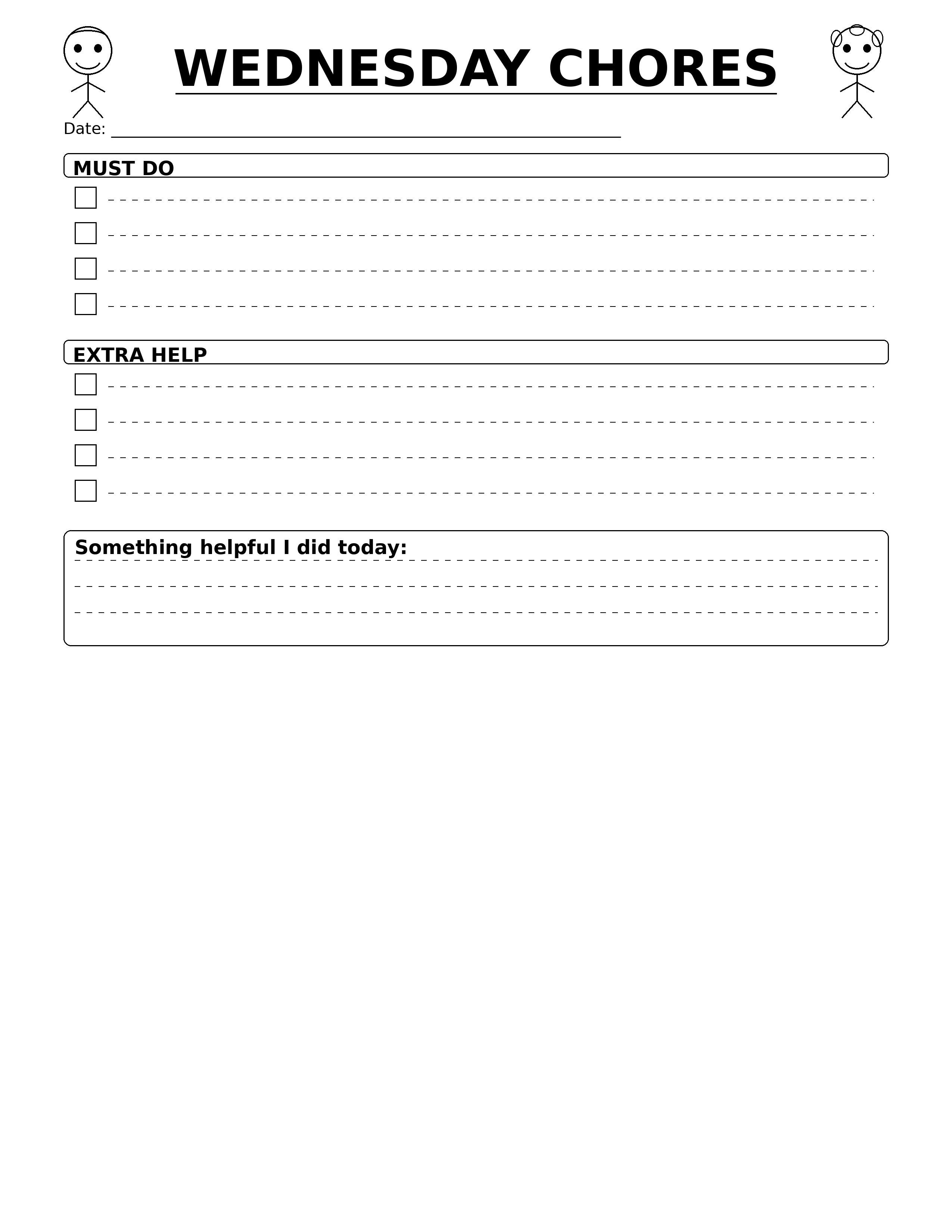 Kids Chore Planner - WEDNESDAY CHORES