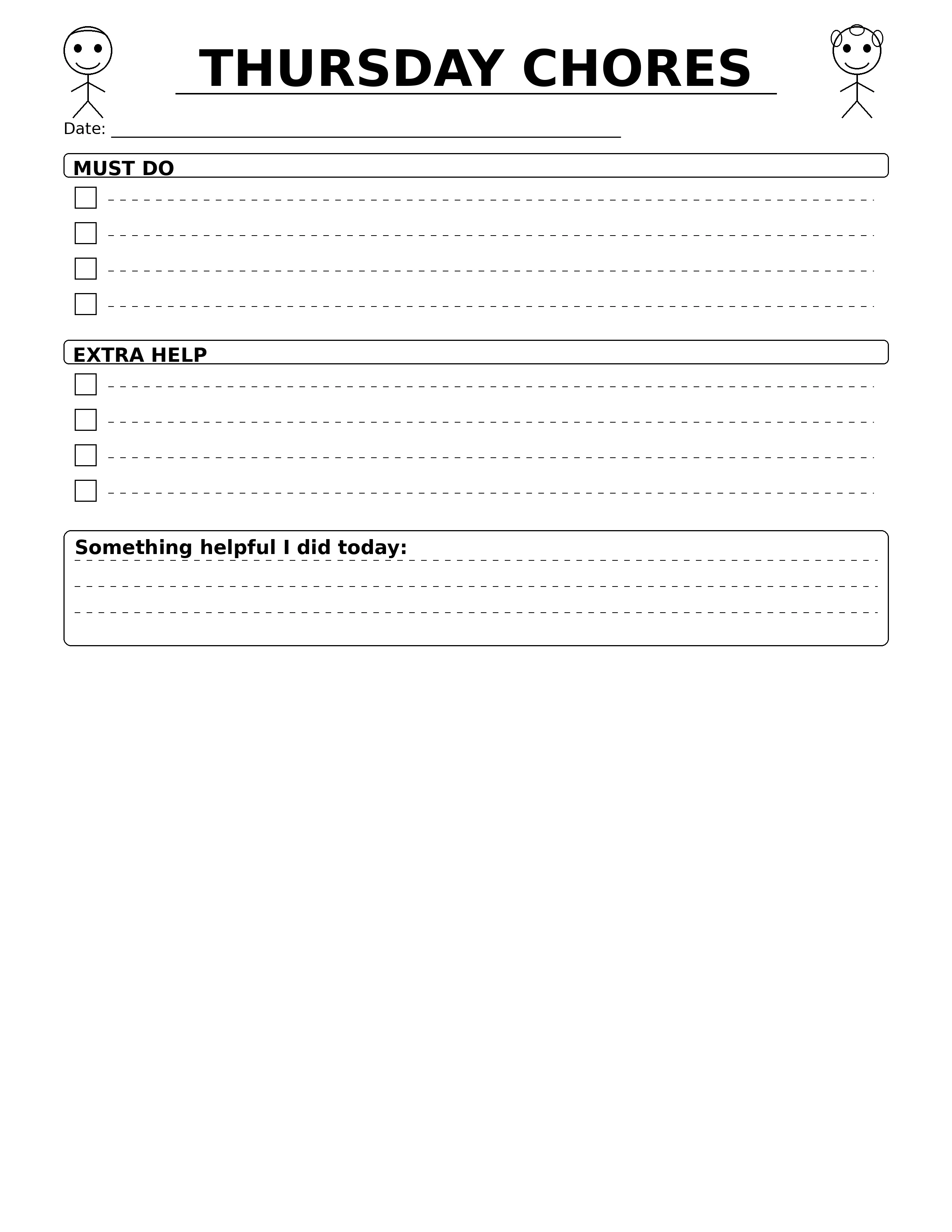 Kids Chore Planner - THURSDAY CHORES