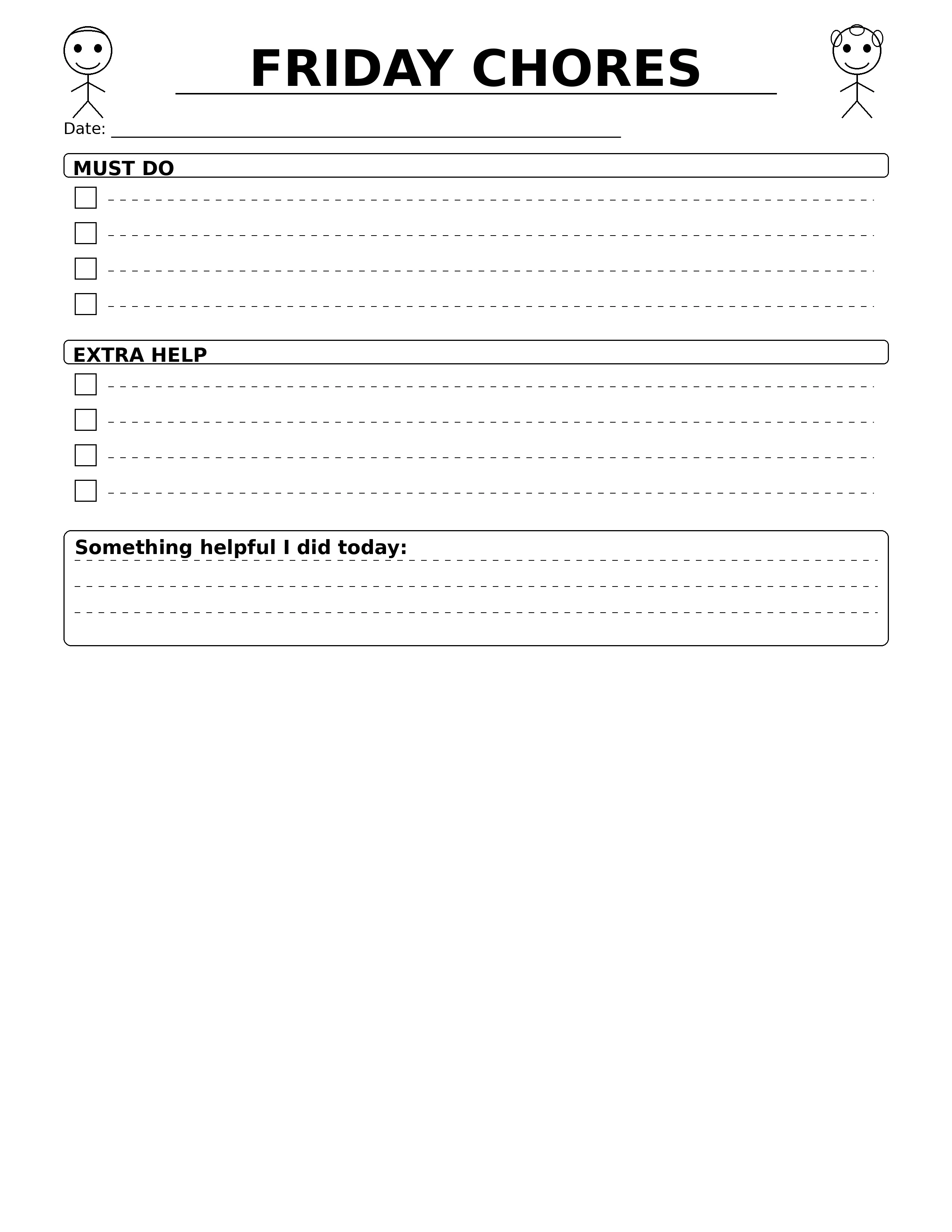 Kids Chore Planner - FRIDAY CHORES