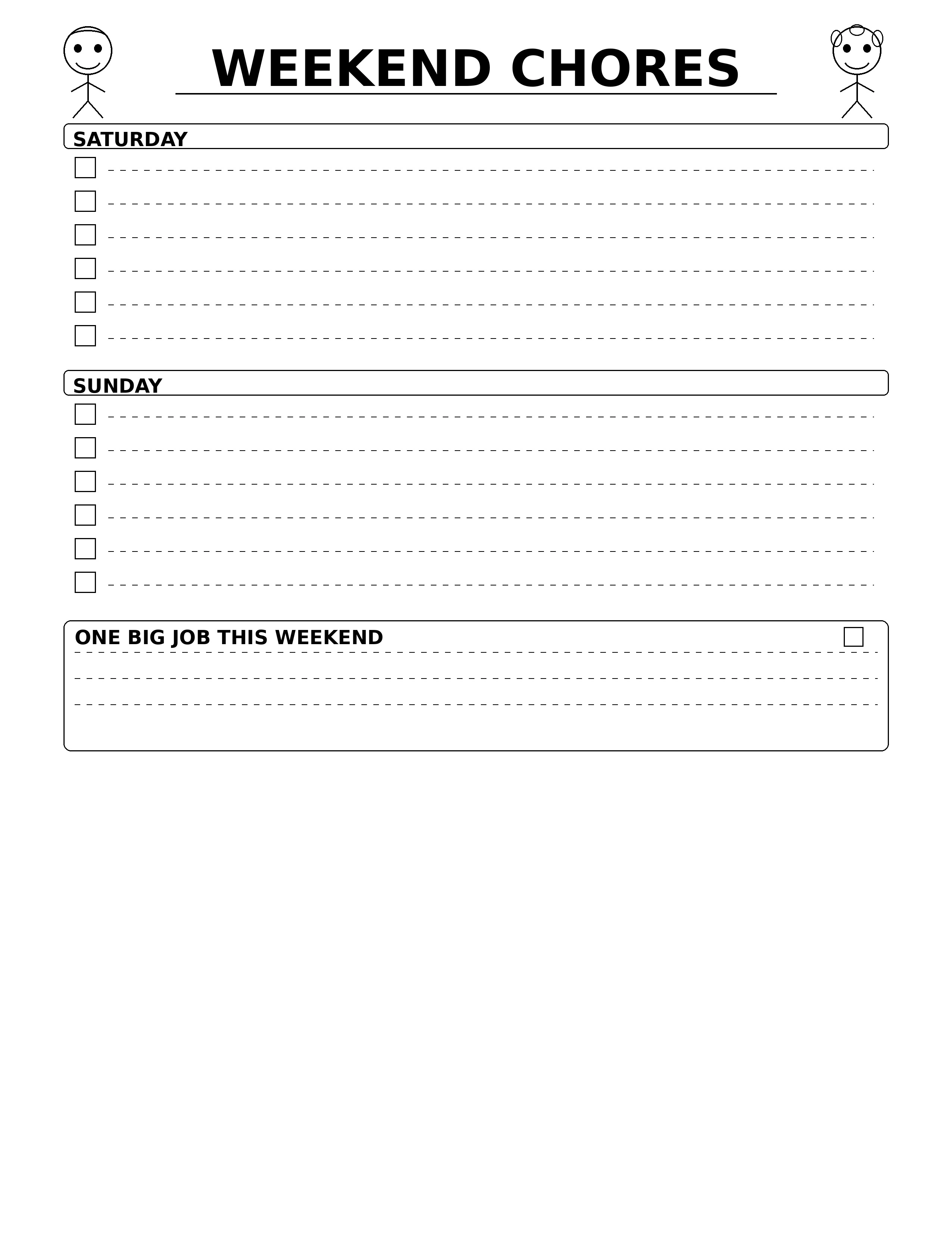 Kids Chore Planner - WEEKEND CHORES