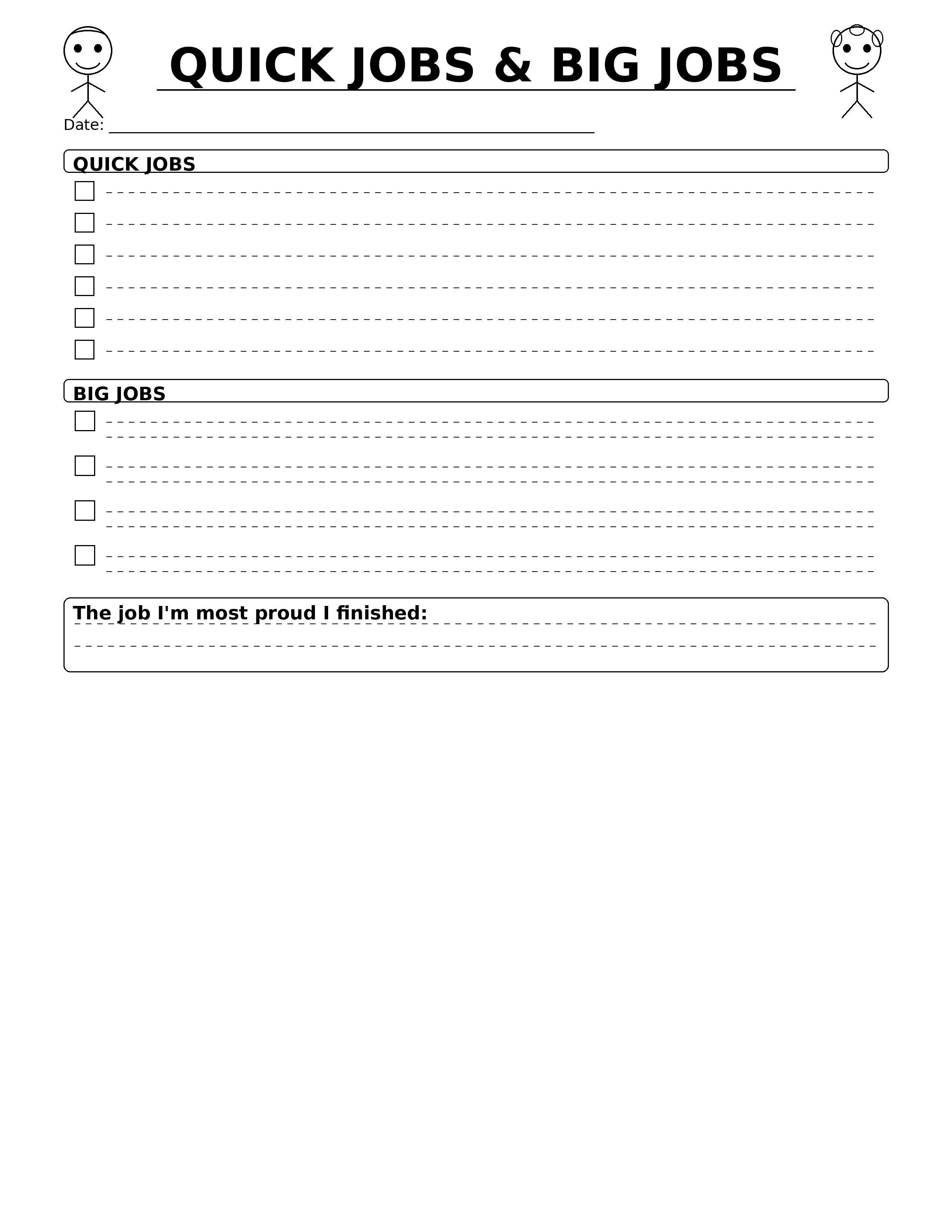 Kids Chore Planner - QUICK JOBS & BIG JOBS