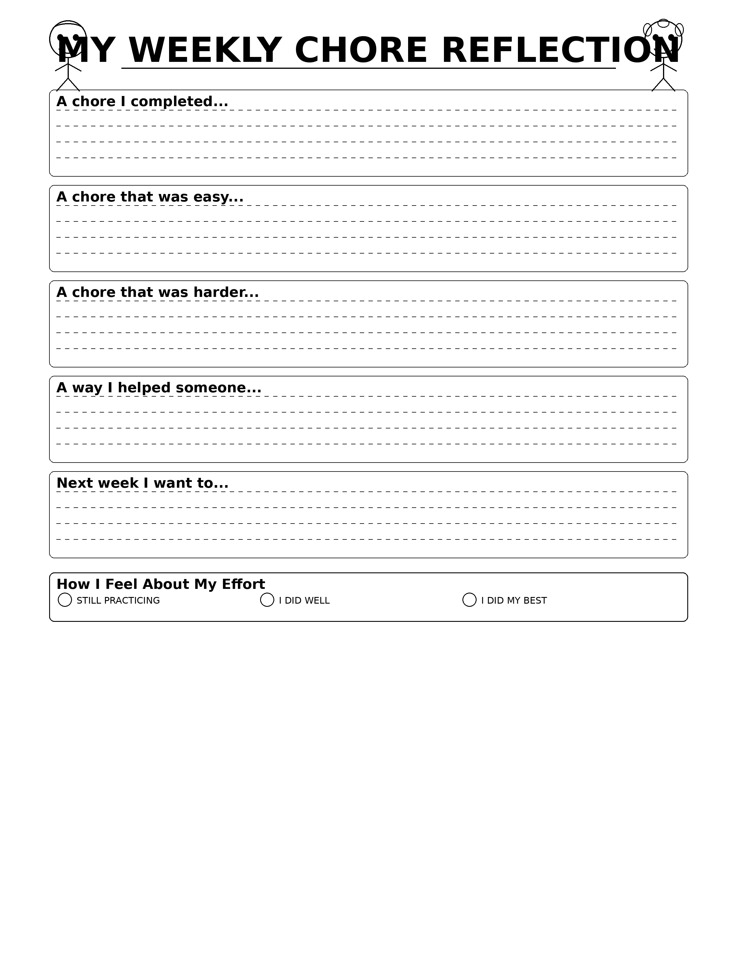 Kids Chore Planner - MY WEEKLY CHORE REFLECTION