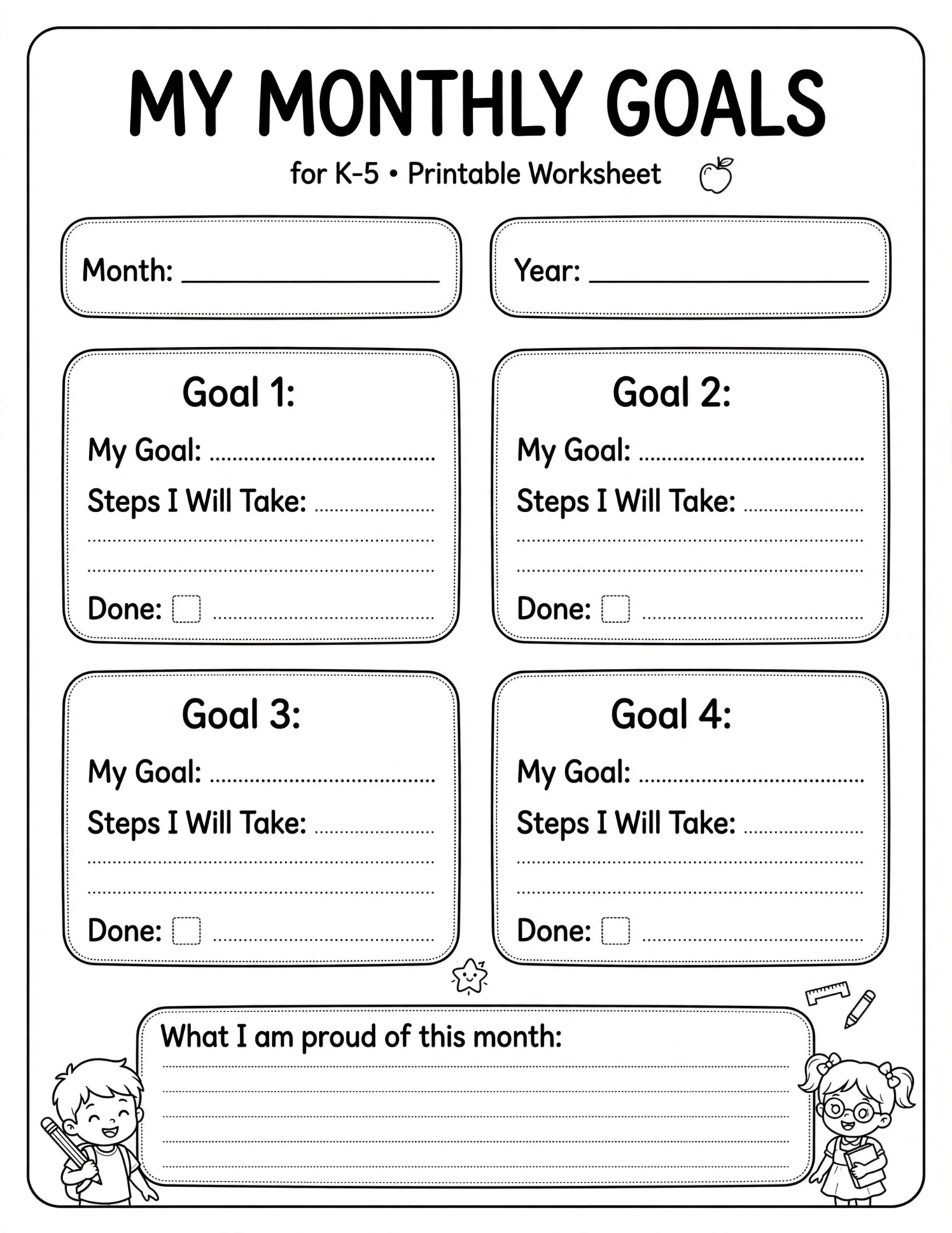 Kids Habit Tracker - MY MONTHLY GOALS