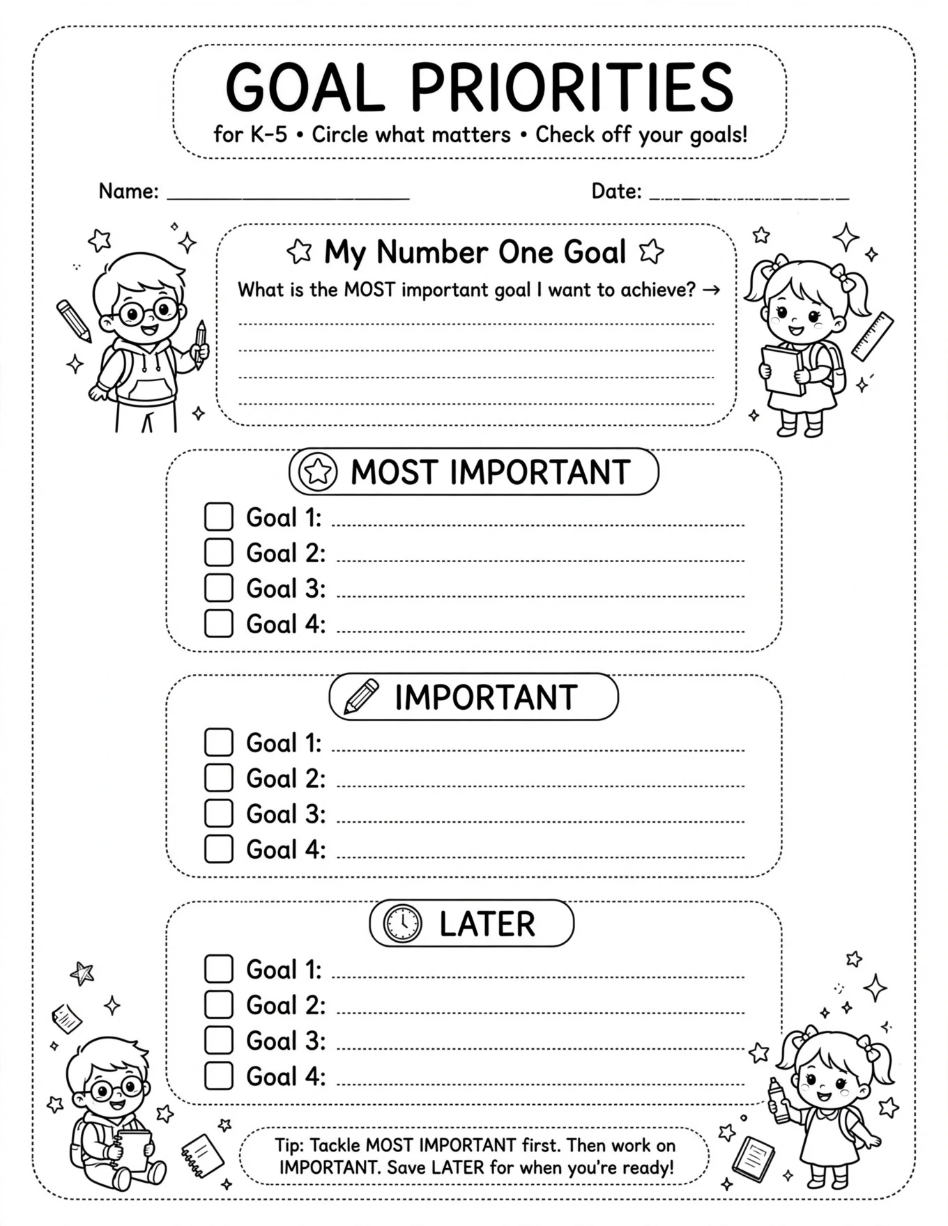 Kids Habit Tracker - GOAL PRIORITIES