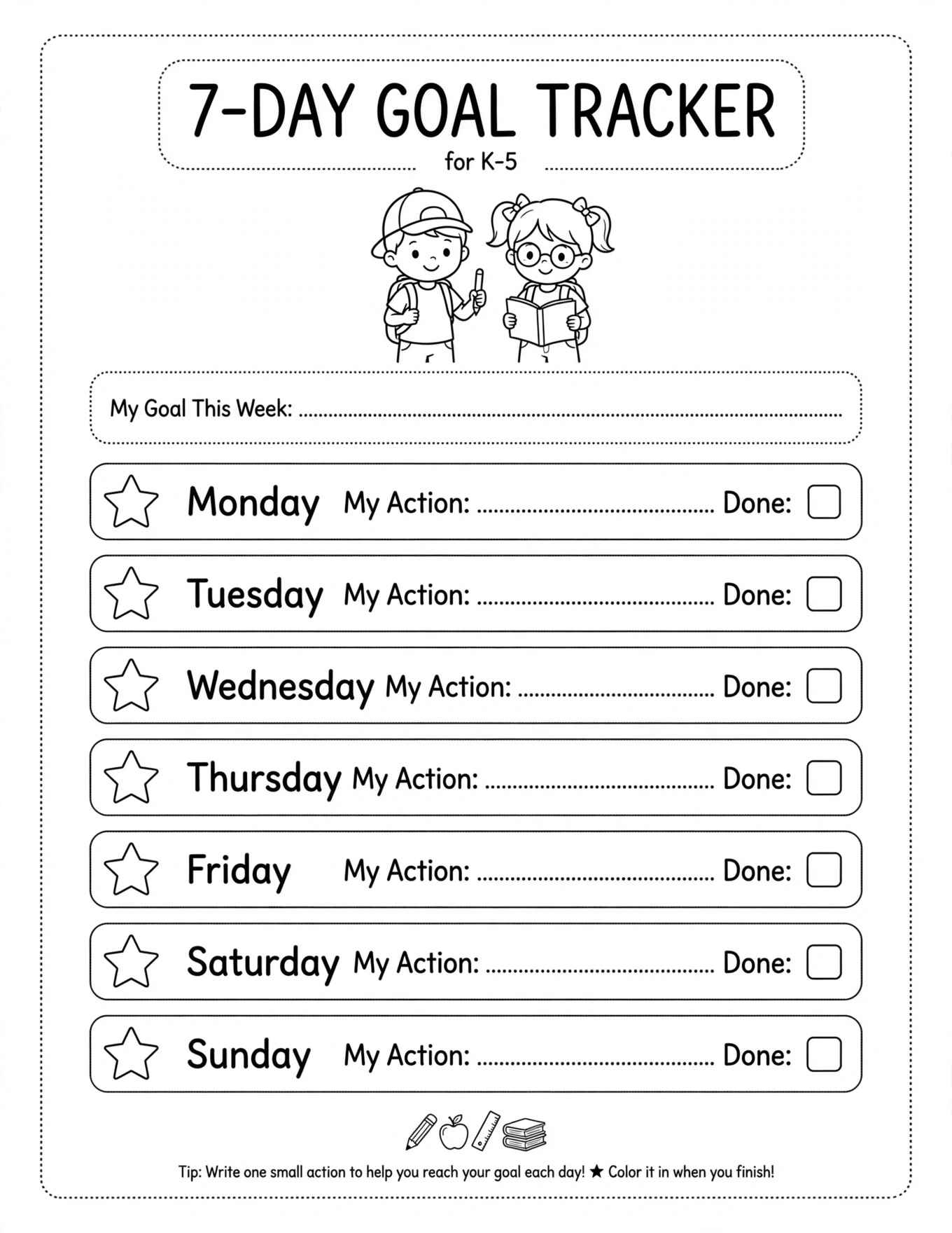 Kids Habit Tracker - 7-DAY GOAL TRACKER