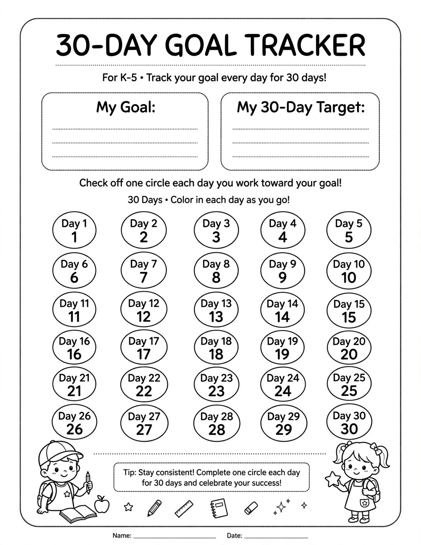 Kids Habit Tracker - 30-DAY GOAL TRACKER