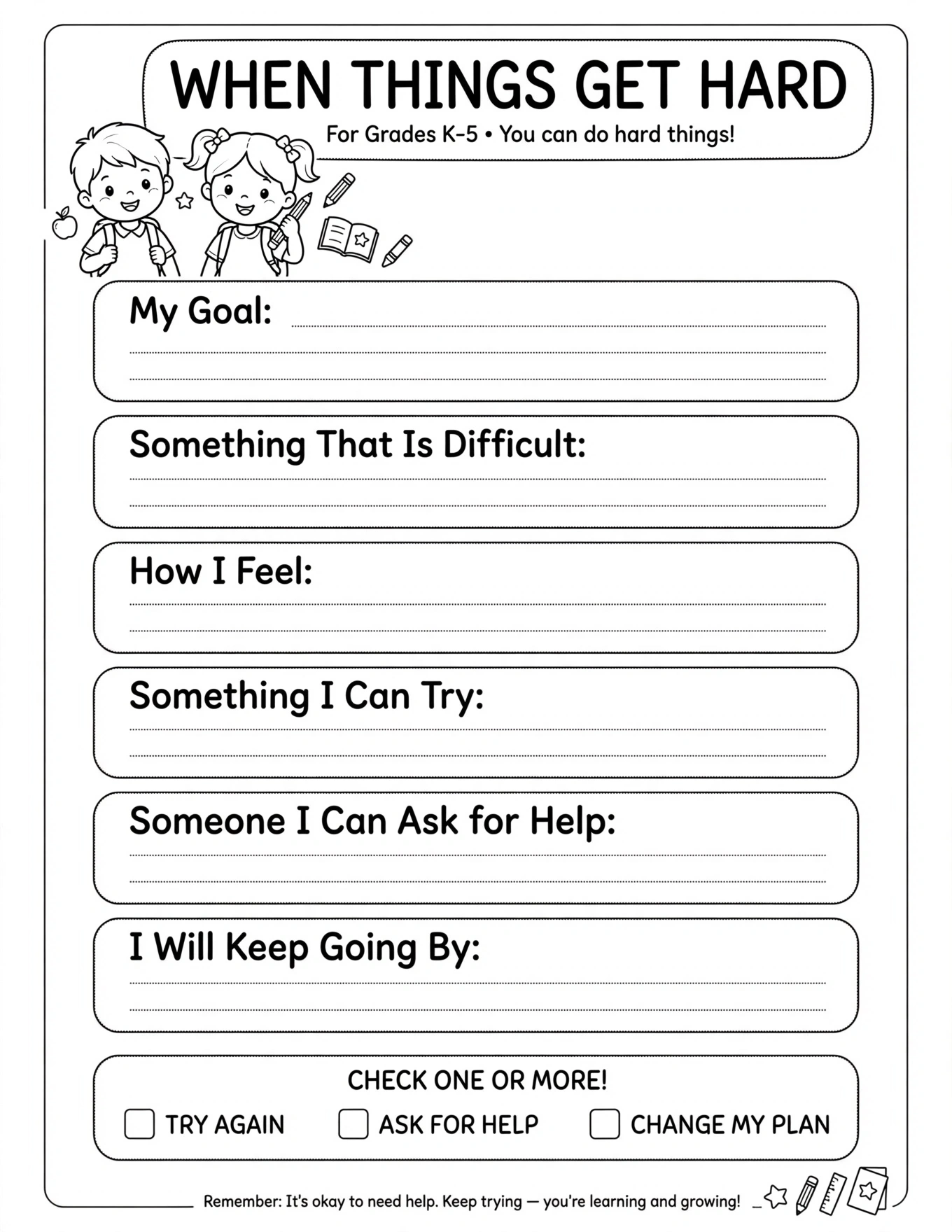 Kids Habit Tracker - WHEN THINGS GET HARD