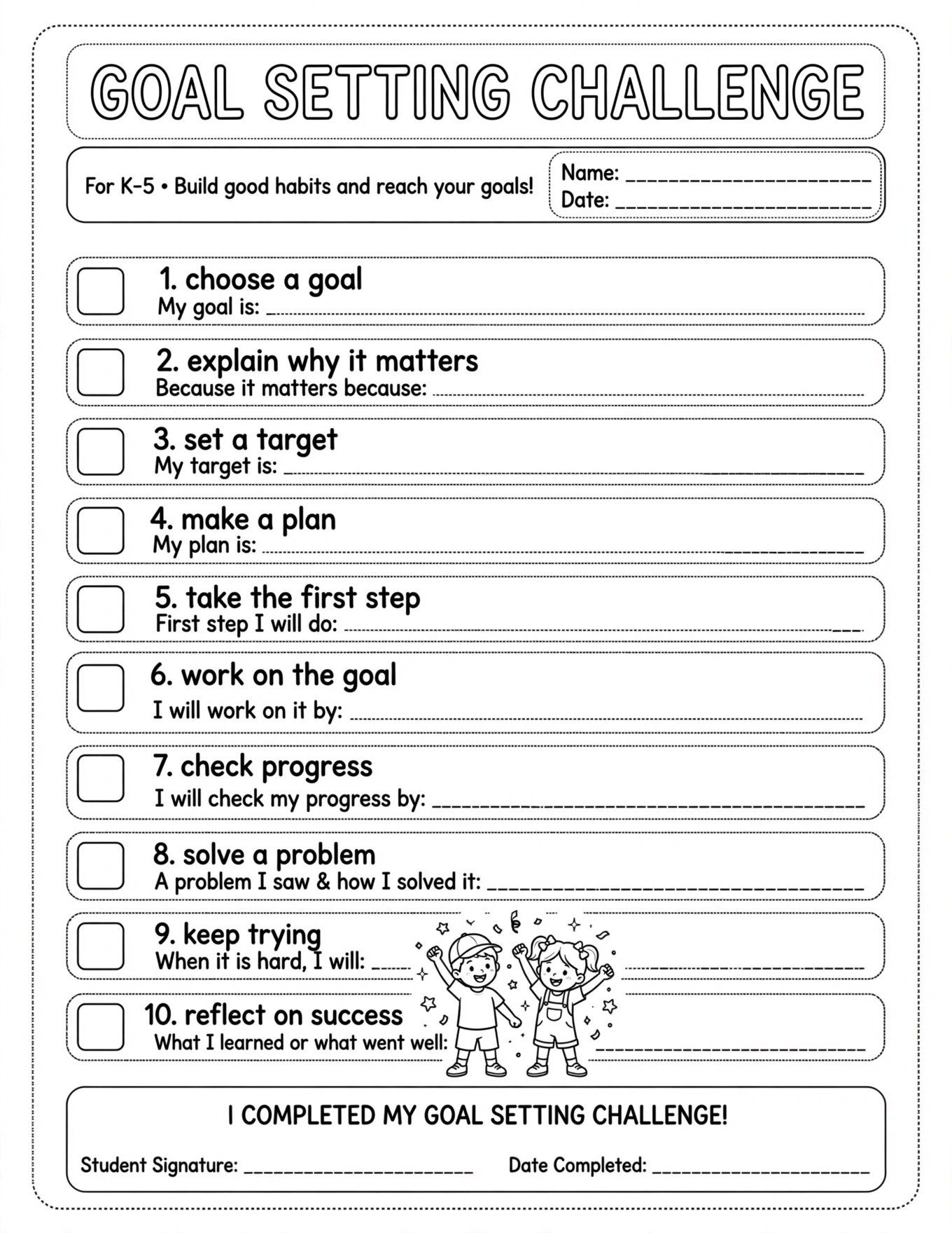 Kids Habit Tracker - GOAL SETTING CHALLENGE