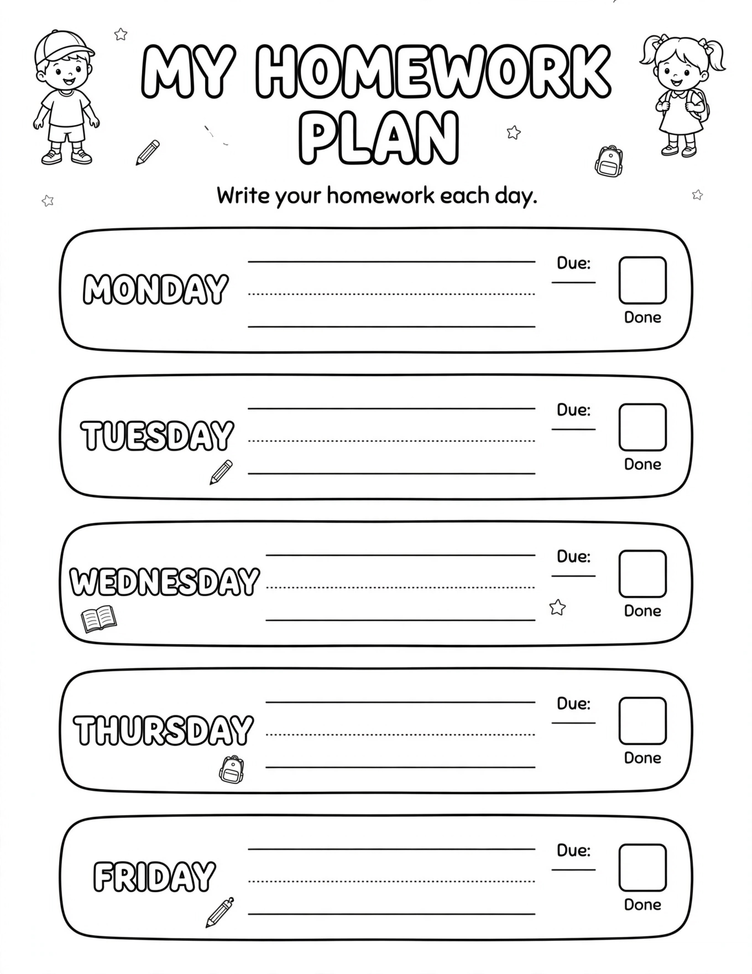 KIDS SCHOOL MY HOMEWORK PLAN