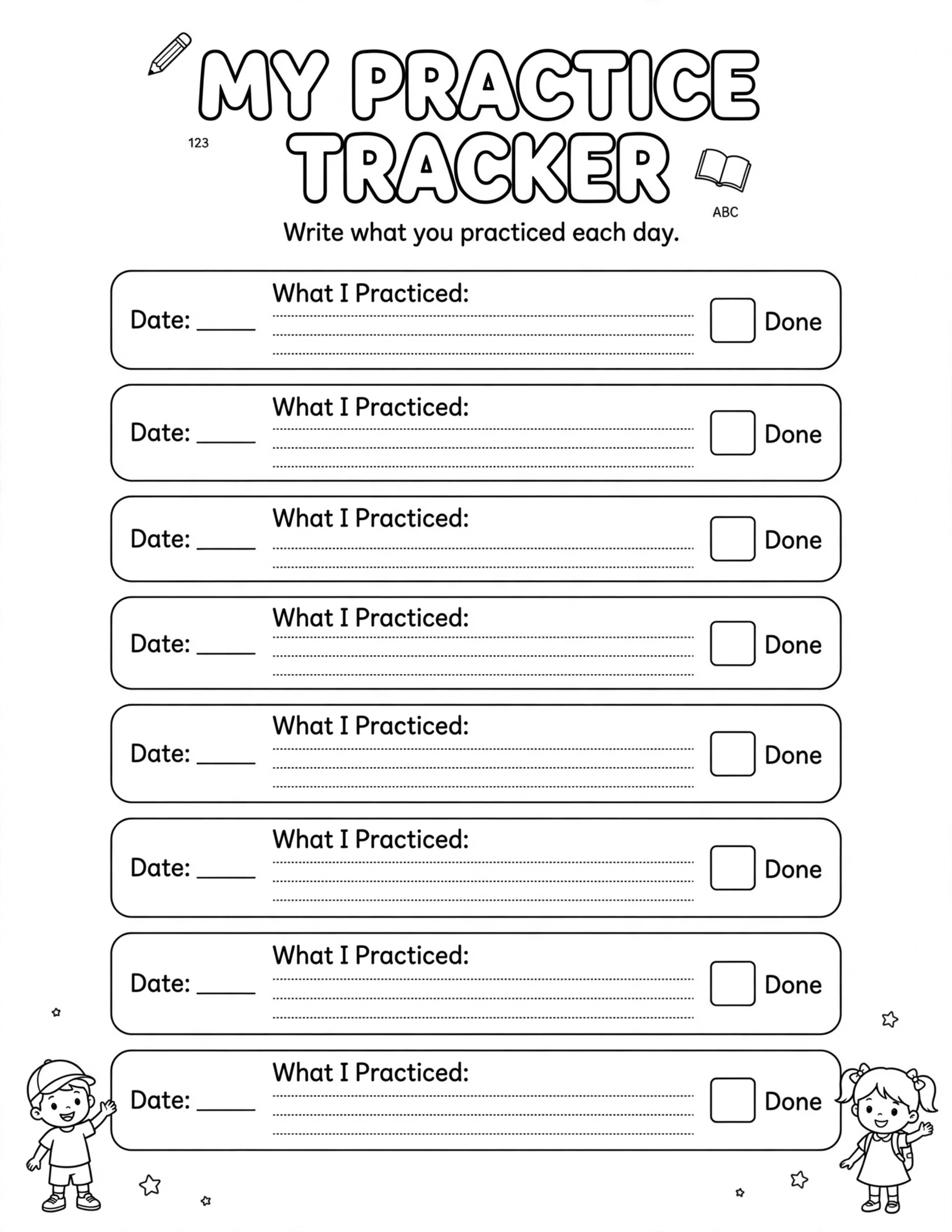 KIDS SCHOOL MY PRACTICE TRACKER