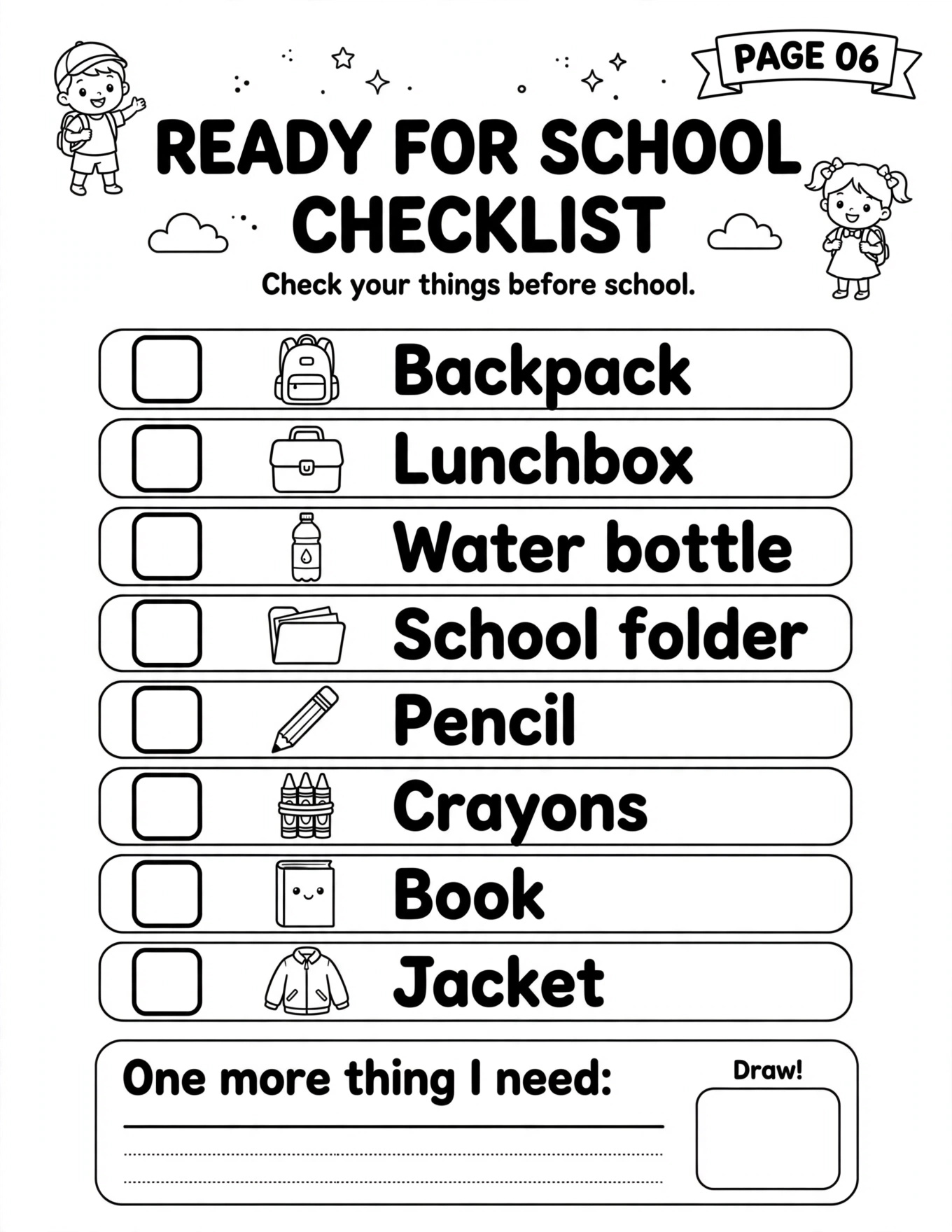 READY FOR SCHOOL CHECKLIST