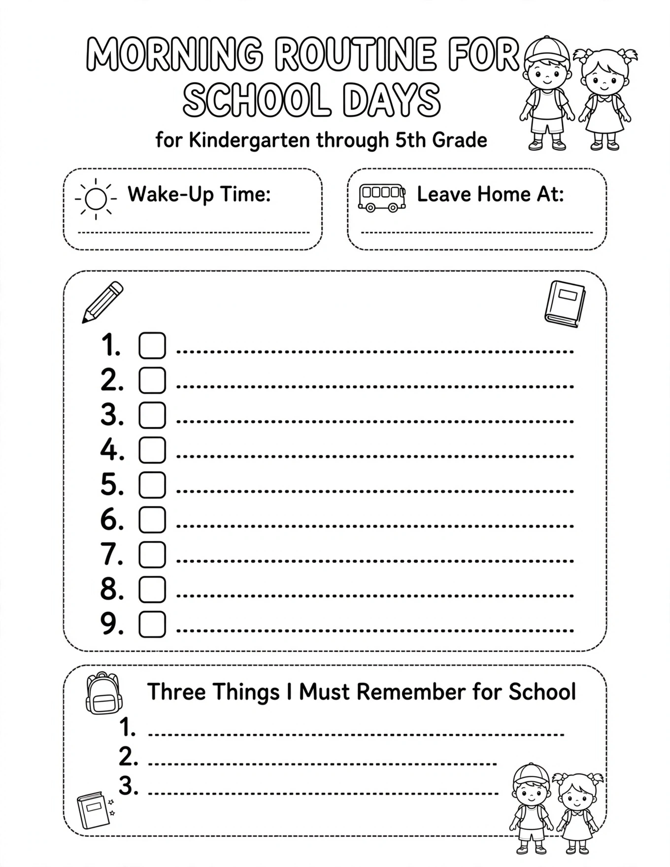 Morning Routine Planner For Kids - MONDAY TO FRIDAY MORNING TRACKER