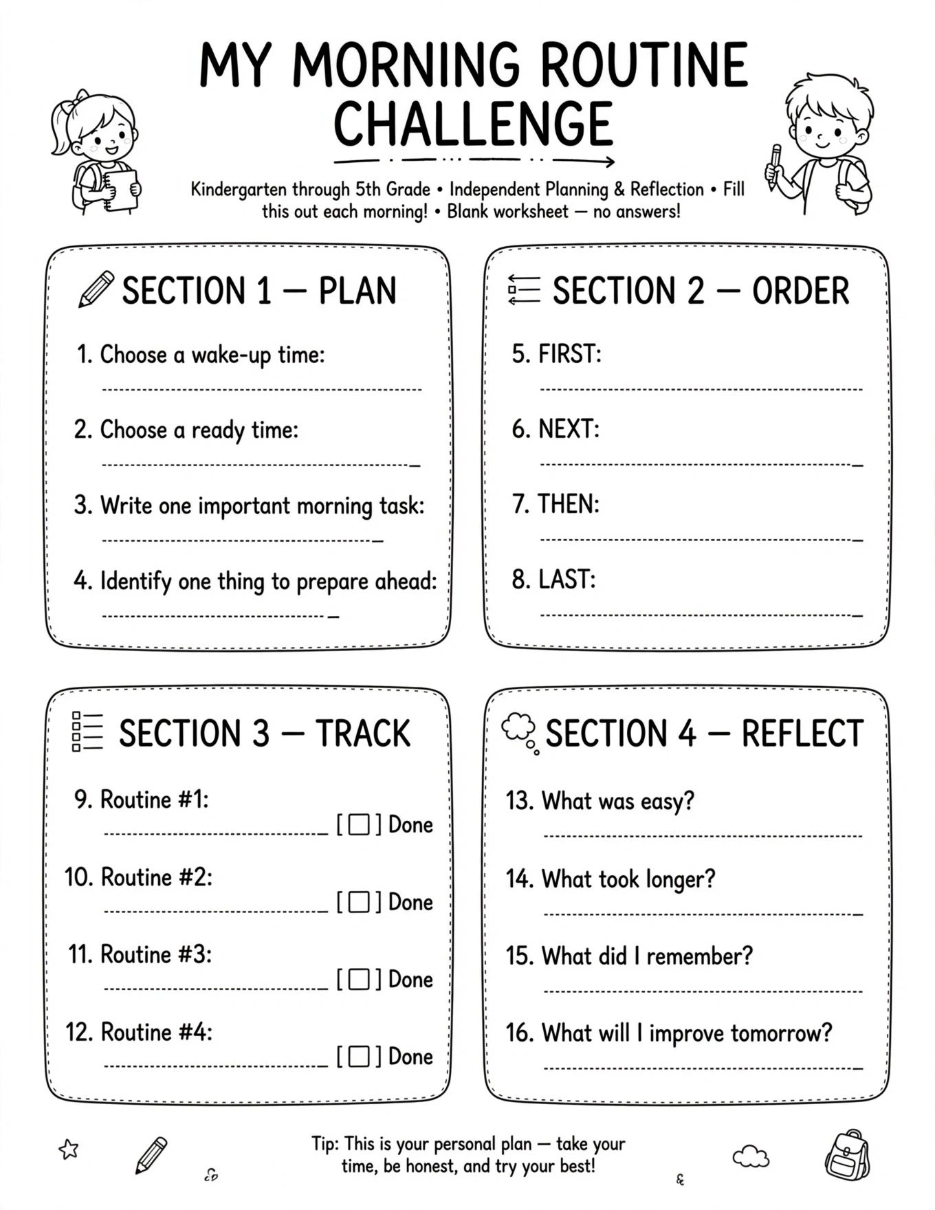 Morning Routine Planner For Kids - A GREAT START TO MY DAY