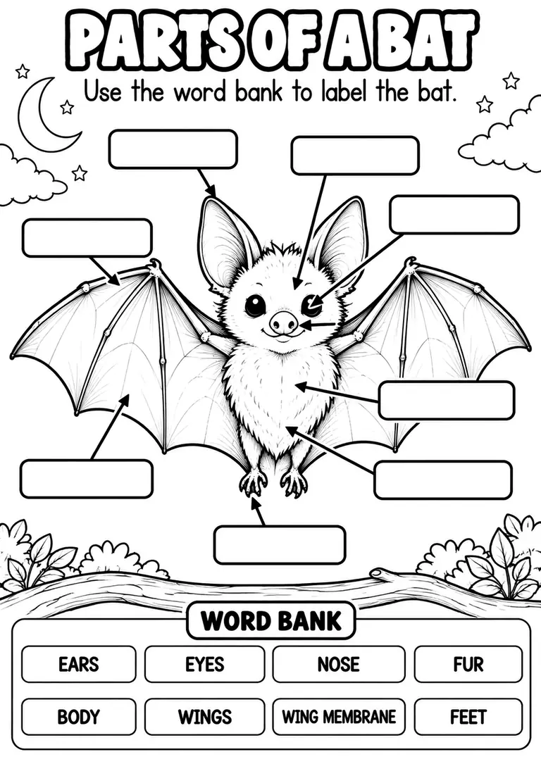 PARTS OF A BAT for Kindergarten, 1st Grade
