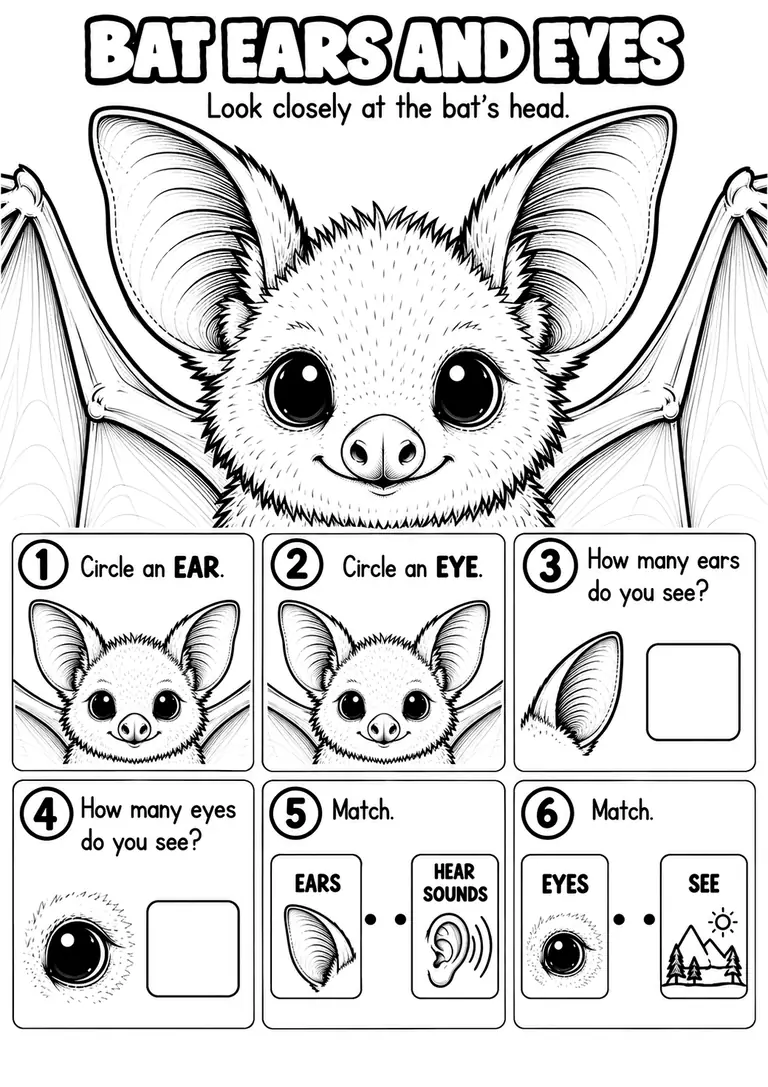 BAT EARS AND EYES for Kindergarten, 1st Grade