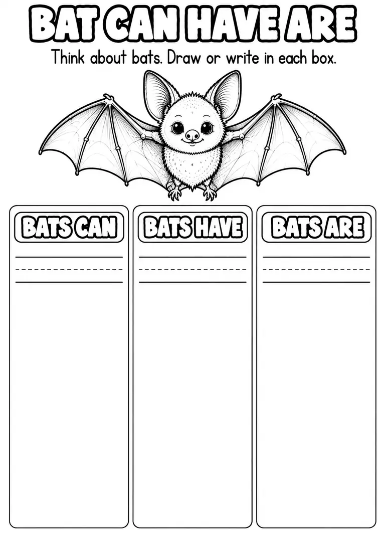 BAT CAN HAVE ARE WORKSHEET for Kindergarten, 1st Grade