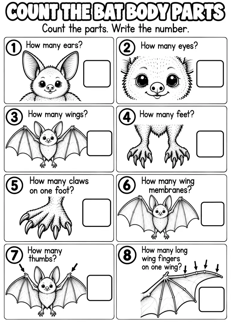 COUNT THE BAT BODY PARTS for Kindergarten, 1st Grade