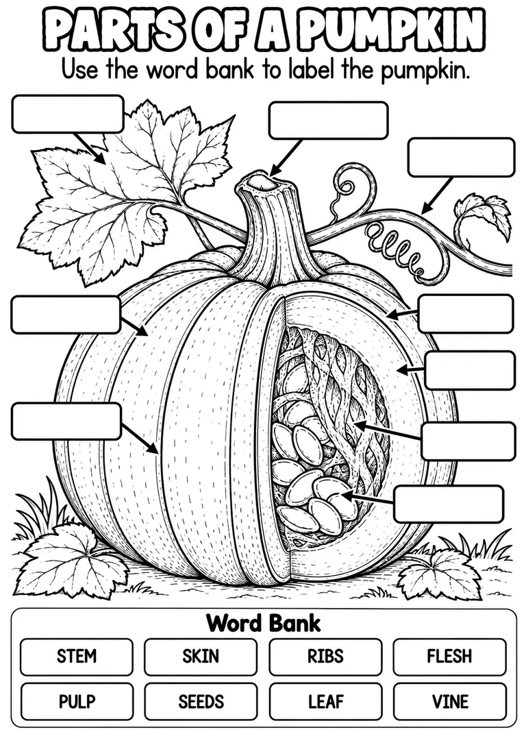 PARTS OF A PUMPKIN for Pre-K, Kindergarten, 1st Grade