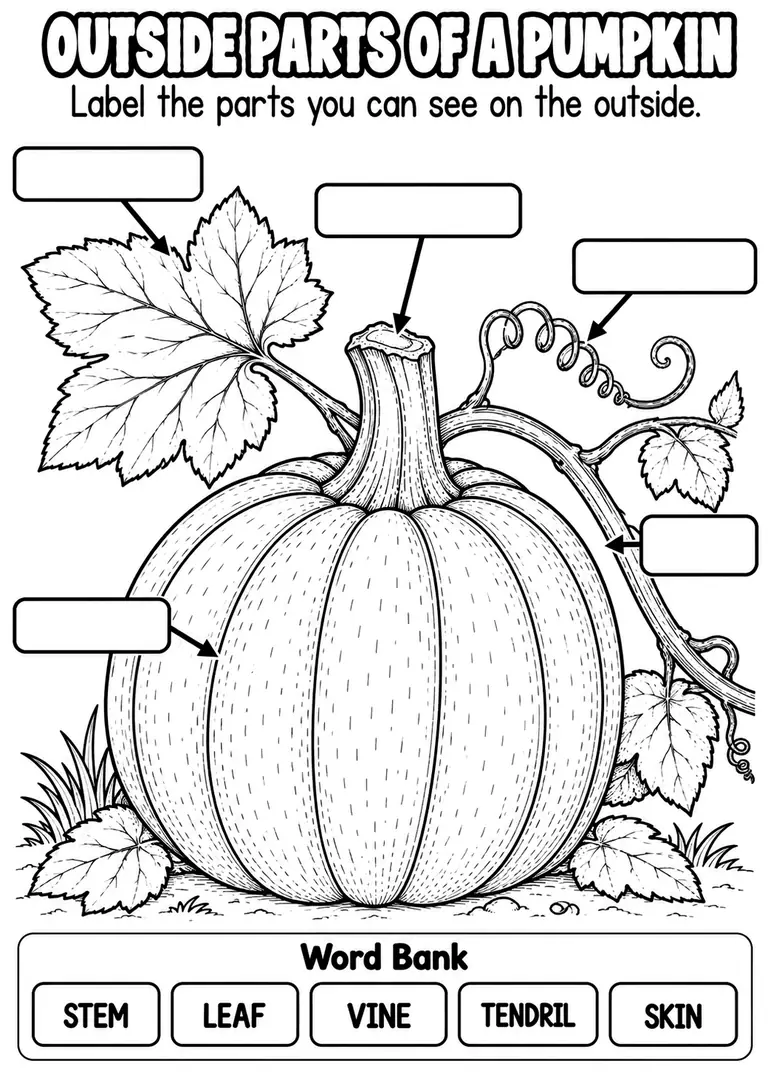 OUTSIDE PARTS OF A PUMPKIN for Pre-K, Kindergarten, 1st Grade