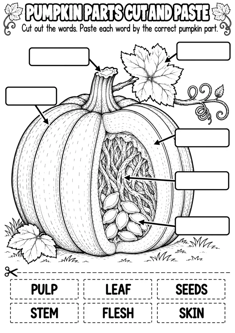 PUMPKIN PARTS CUT AND PASTE for Pre-K, Kindergarten, 1st Grade