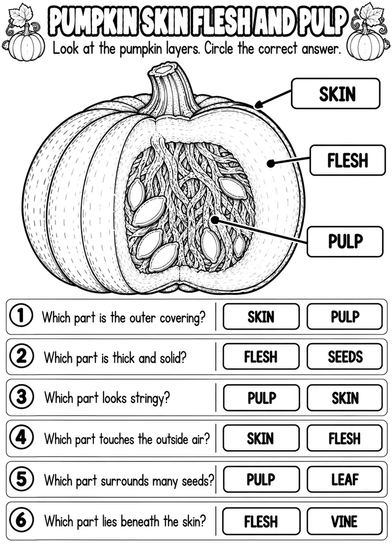 PUMPKIN SKIN FLESH AND PULP for Pre-K, Kindergarten, 1st Grade