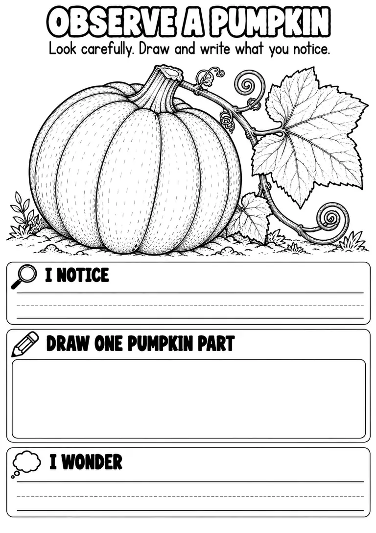 OBSERVE A PUMPKIN for Pre-K, Kindergarten, 1st Grade