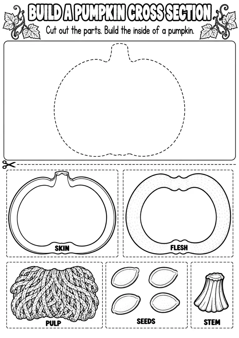 BUILD A PUMPKIN CROSS SECTION for Pre-K, Kindergarten, 1st Grade