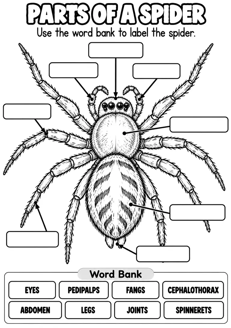 PARTS OF A SPIDER for Pre-K, Kindergarten, 1st Grade