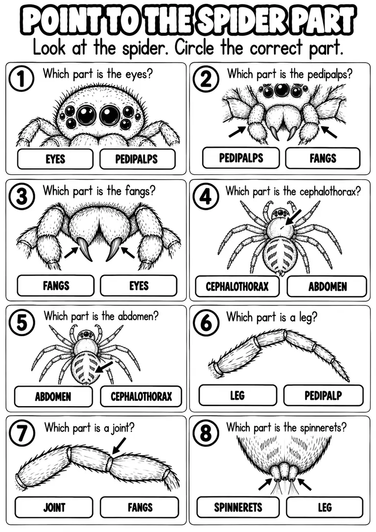 POINT TO THE SPIDER PART for Pre-K, Kindergarten, 1st Grade