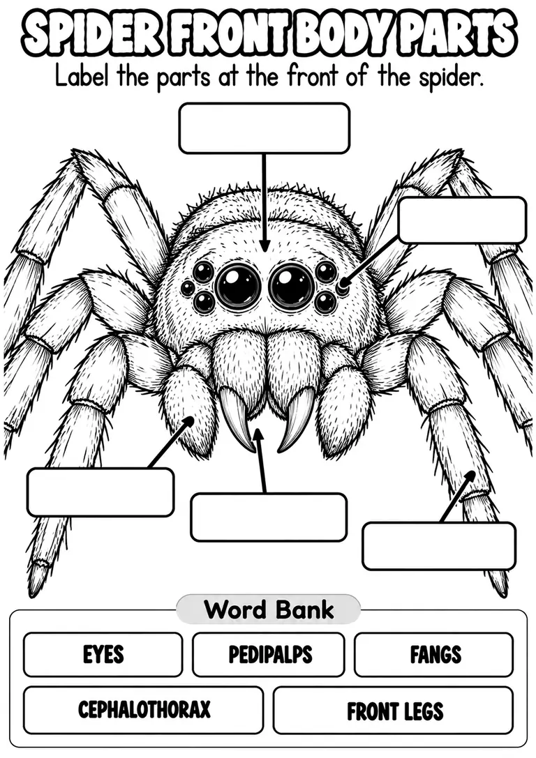 SPIDER FRONT BODY PARTS for Pre-K, Kindergarten, 1st Grade