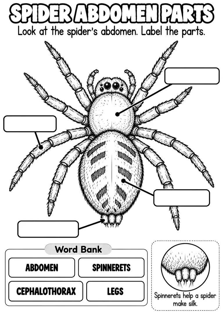SPIDER ABDOMEN PARTS for Pre-K, Kindergarten, 1st Grade