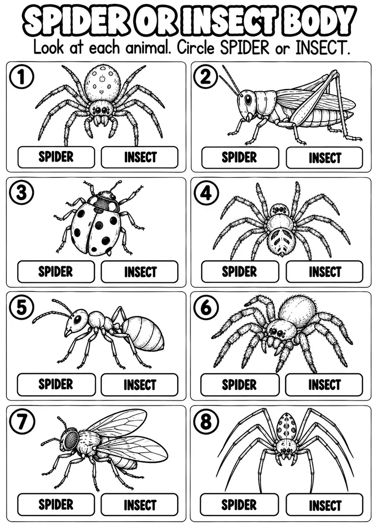 SPIDER OR INSECT BODY for Pre-K, Kindergarten, 1st Grade