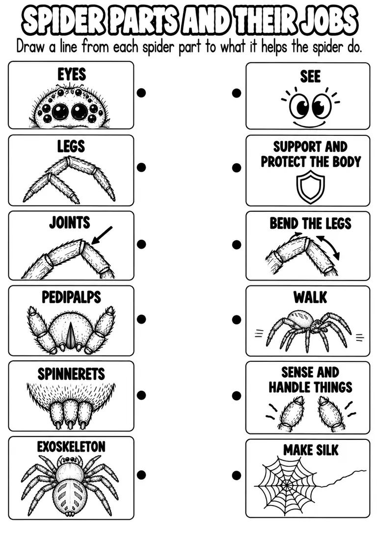 SPIDER PARTS AND THEIR JOBS for Pre-K, Kindergarten, 1st Grade