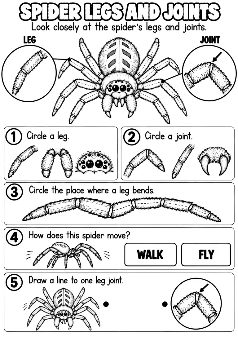 SPIDER LEGS AND JOINTS for Pre-K, Kindergarten, 1st Grade