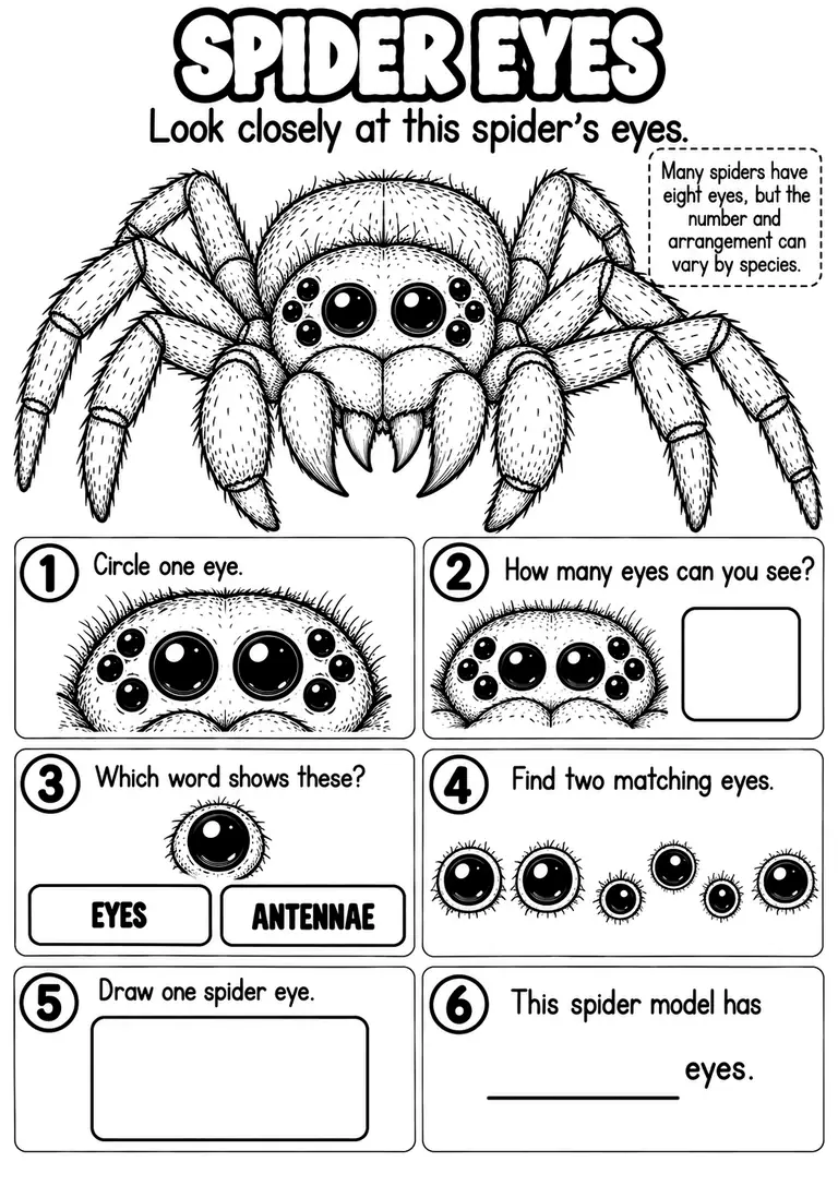 SPIDER EYES for Pre-K, Kindergarten, 1st Grade
