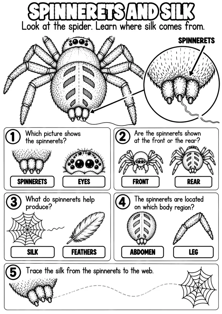 SPINNERETS AND SILK for Pre-K, Kindergarten, 1st Grade
