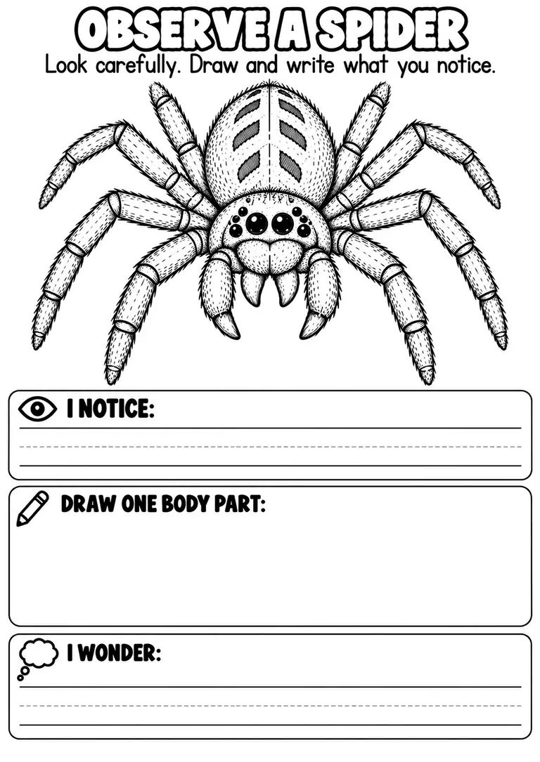 OBSERVE A SPIDER for Pre-K, Kindergarten, 1st Grade