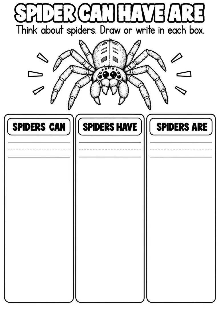 SPIDER CAN HAVE ARE WORKSHEET for Pre-K, Kindergarten, 1st Grade