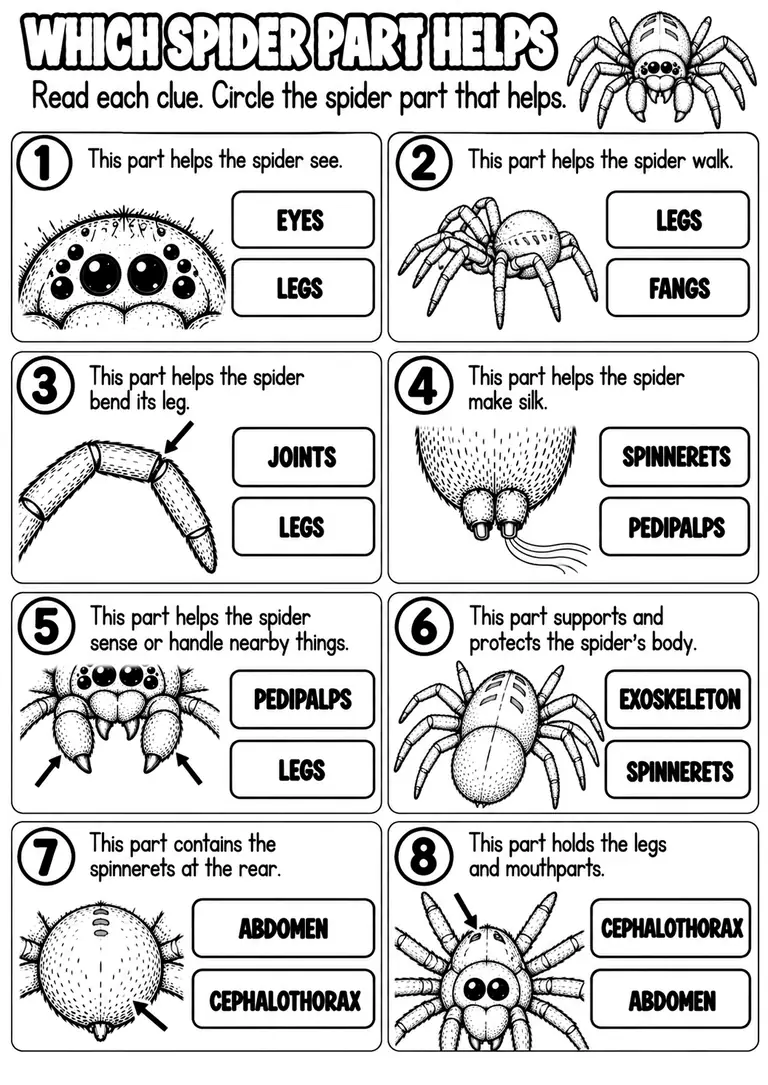 WHICH SPIDER PART HELPS for Pre-K, Kindergarten, 1st Grade