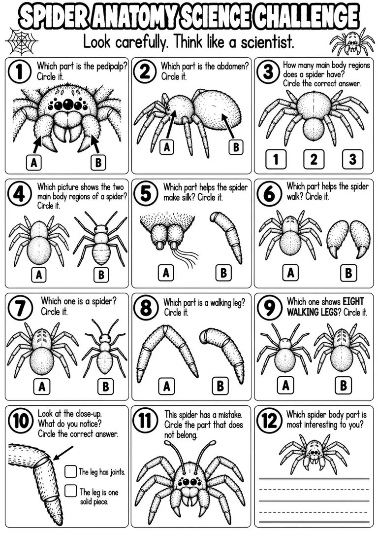 SPIDER ANATOMY SCIENCE CHALLENGE for Pre-K, Kindergarten, 1st Grade