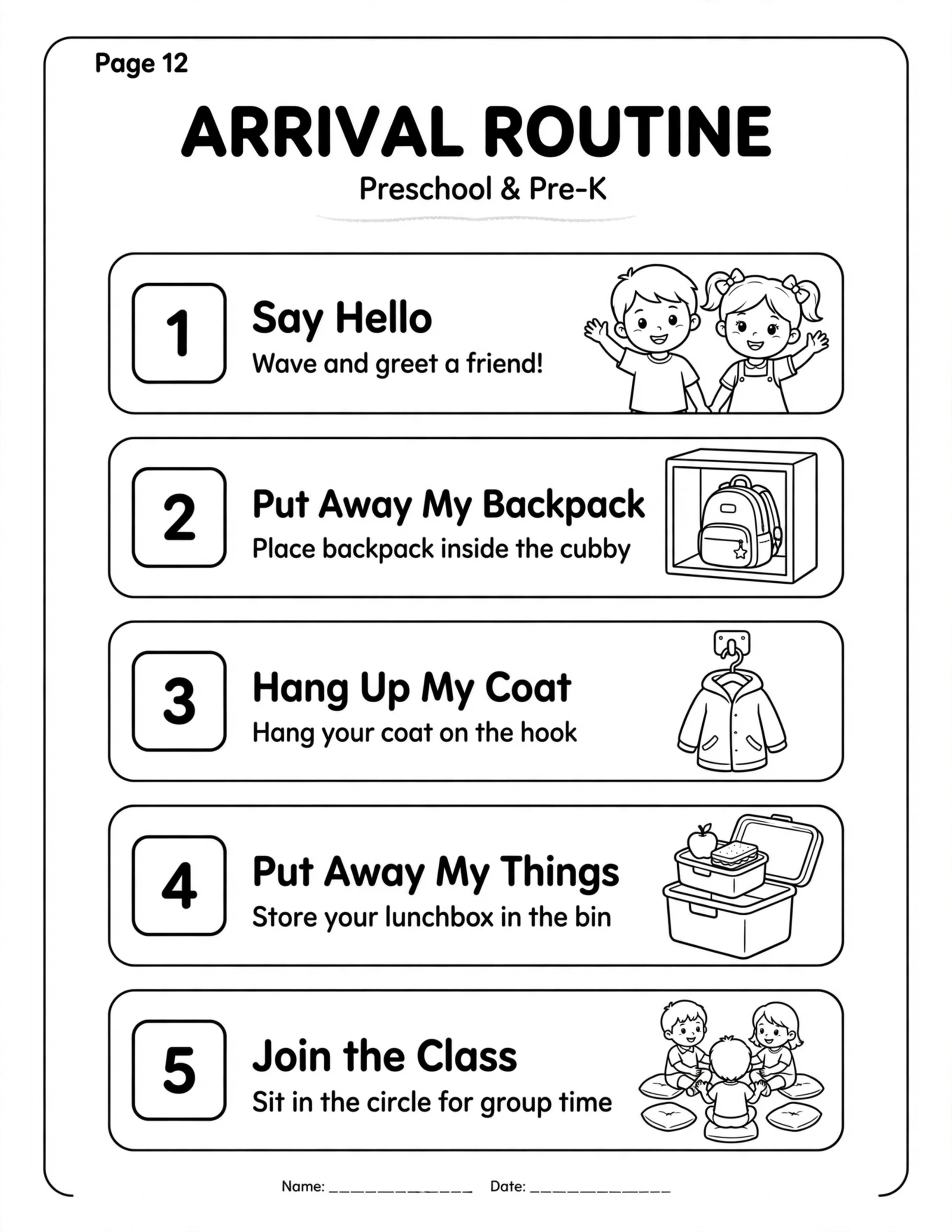 Preschool Routine Planner - ARRIVAL ROUTINE