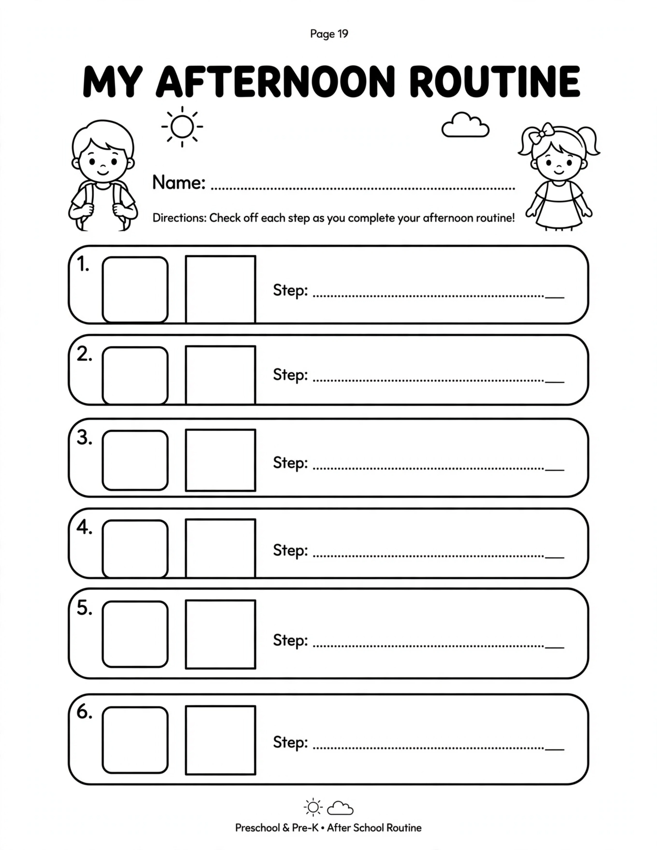 Preschool Routine Planner - MY AFTERNOON ROUTINE