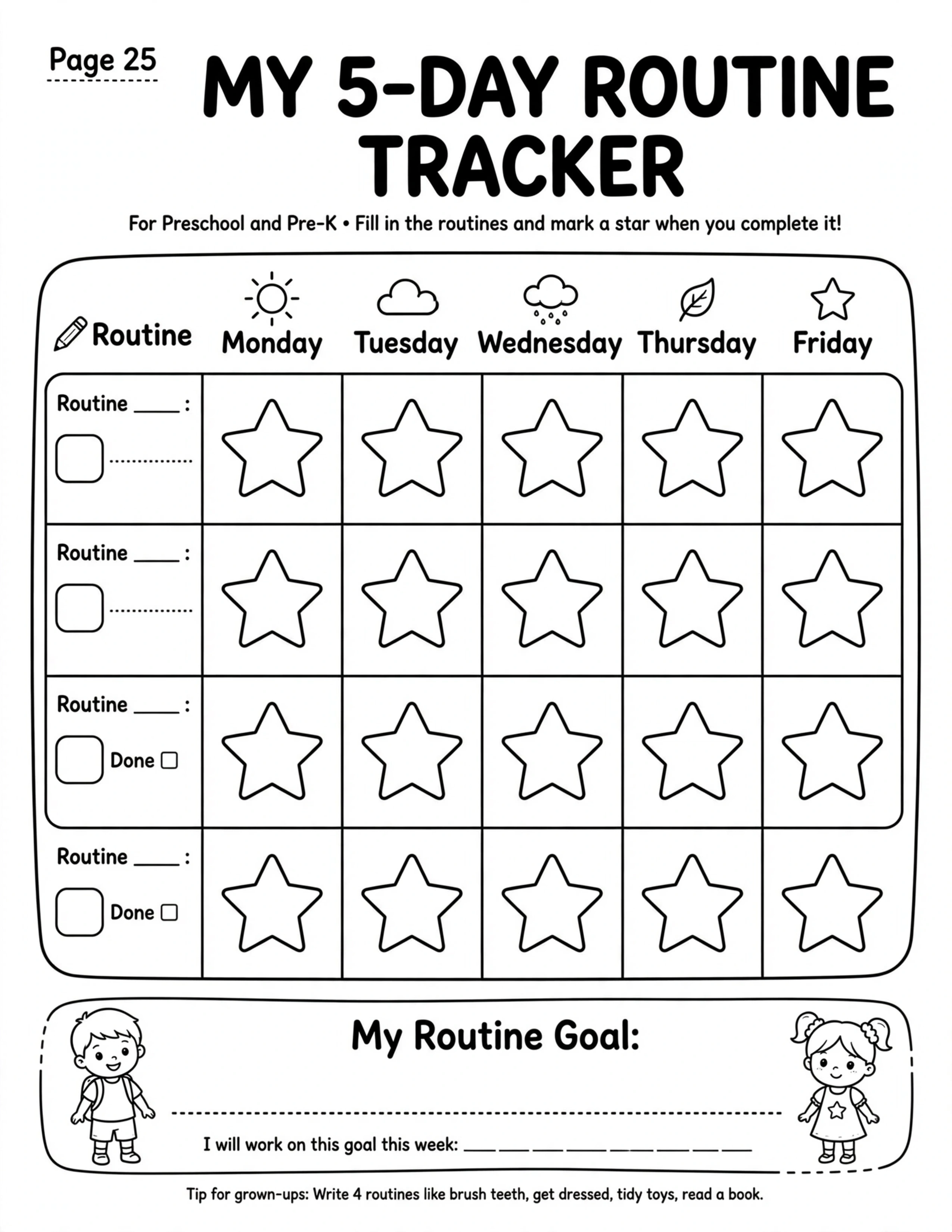 Preschool Routine Planner - MY 5-DAY ROUTINE TRACKER