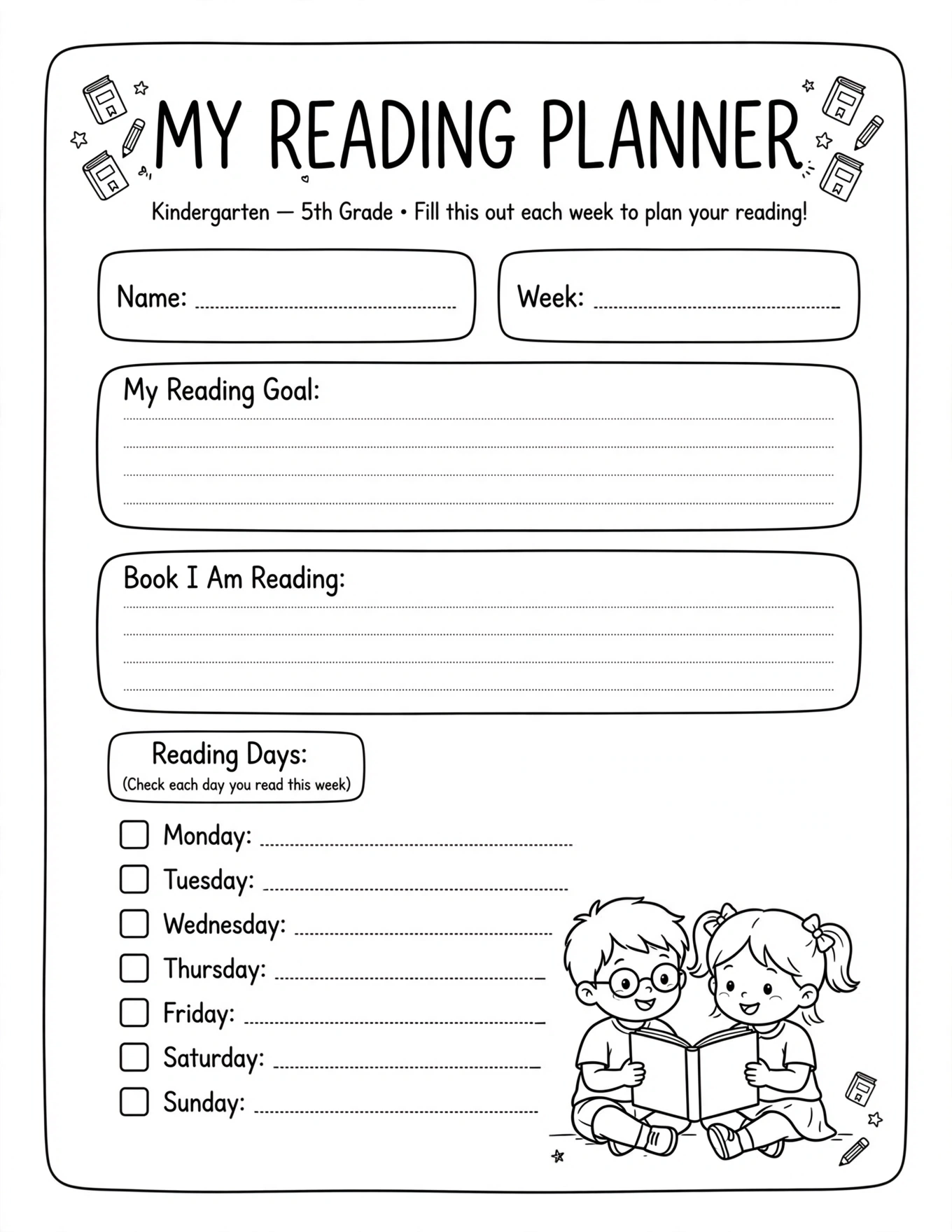 Reading Log For Kids - WEEKLY READING LOG