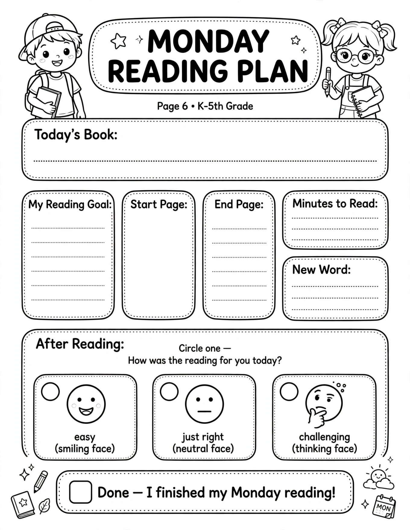 Reading Log For Kids - MONTHLY READING LOG