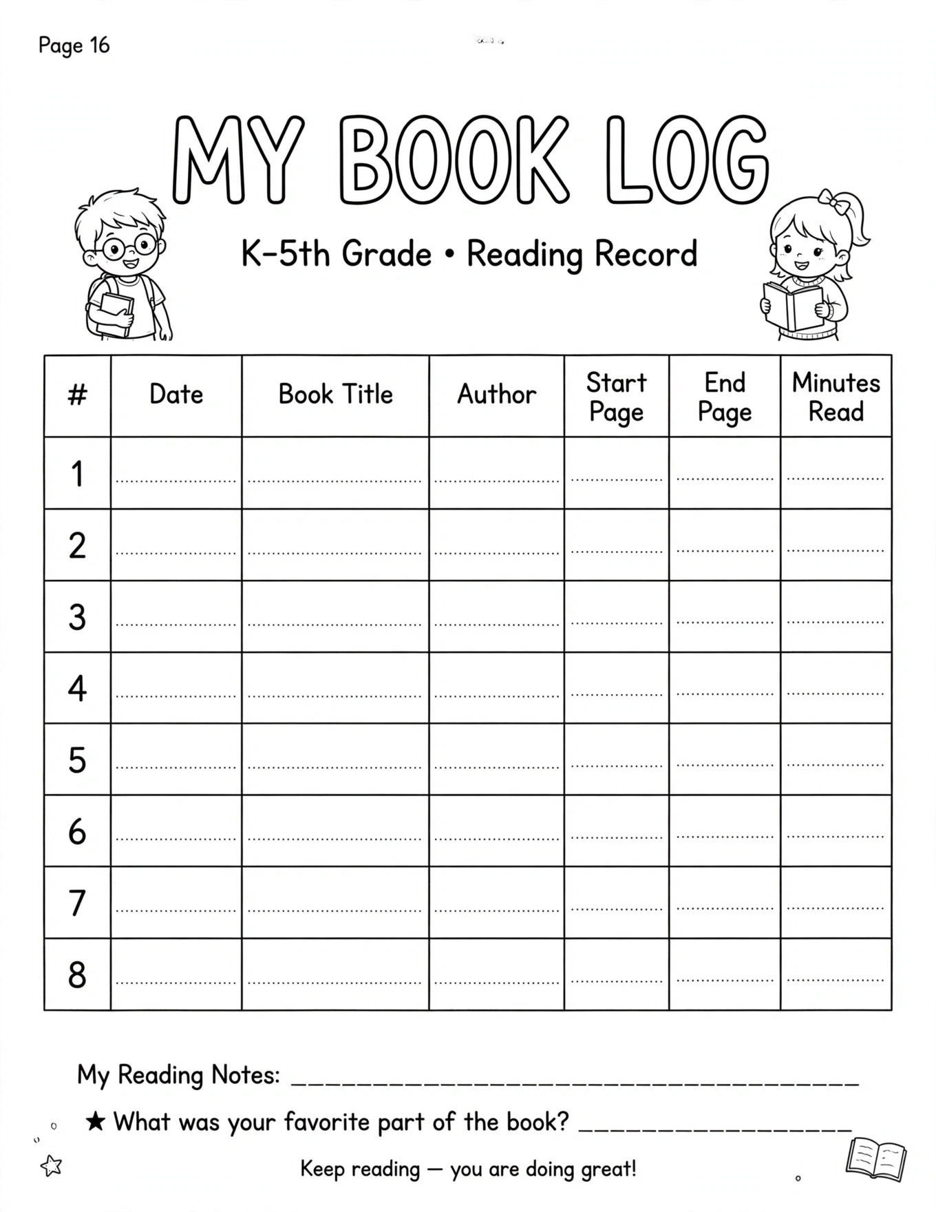 Reading Log For Kids - 30-DAY READING LOG